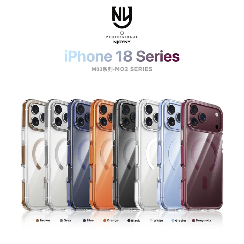Capa Magnética NJOYNY M02 com Moldura Reforçada para iPhone 18 Pro Max Bordeaux