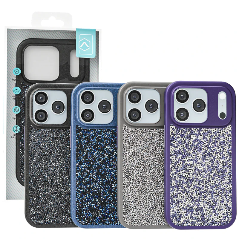 Capa Apokin para iPhone 17 Pro Silicone com Cristais Diamante Cinzento - Imagem 1