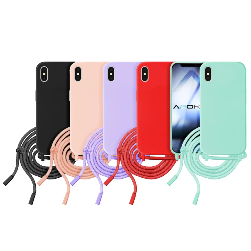 Capa Apokin para iPhone X e XS Suave com Cordão Azul Turquesa - Imagem 1