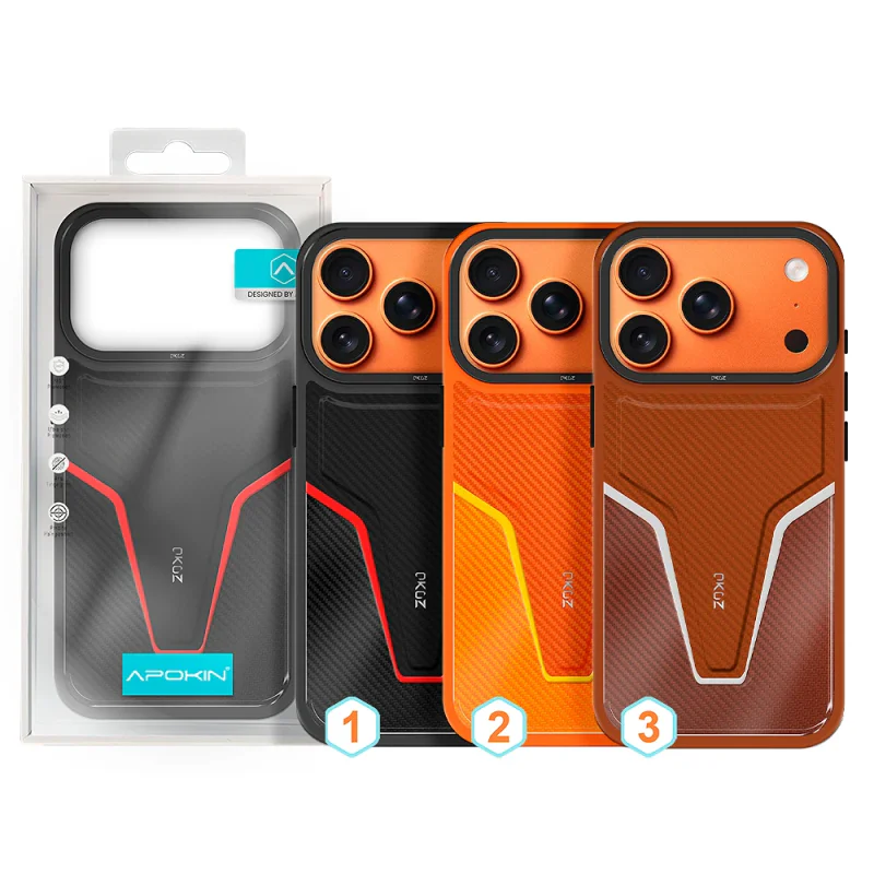 Capa Apokin Caesar para iPhone 17 Pro Max / 18 Pro Max Efeito Pele Carbono Laranja