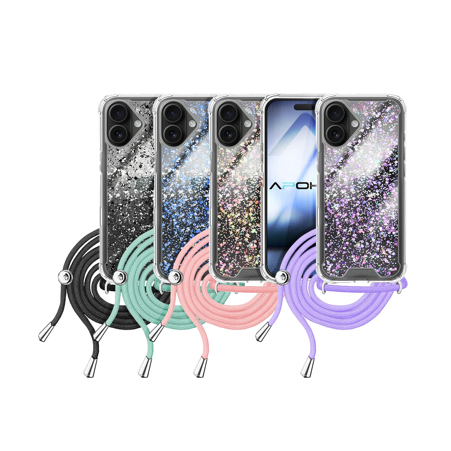 Capa Apokin para iPhone 17 Gel Transparente com Purpurina e Cordão - Imagem 1