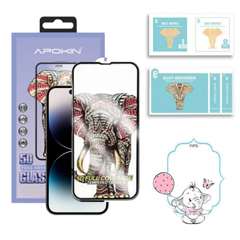 Película de Vidro Temperado Apokin para iPhone 14 Pro Full Micro Curved Crystal A+ Preto - Imagem 1