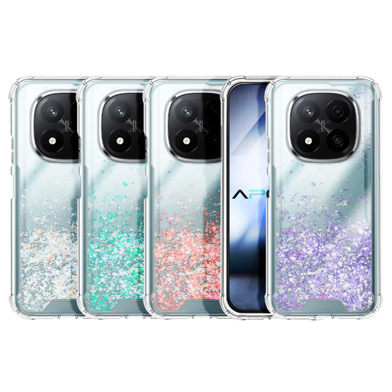 Capa Apokin Gel Transparente com Purpurina para Xiaomi Redmi Note 14 Pro+ 5G Azul Turquesa