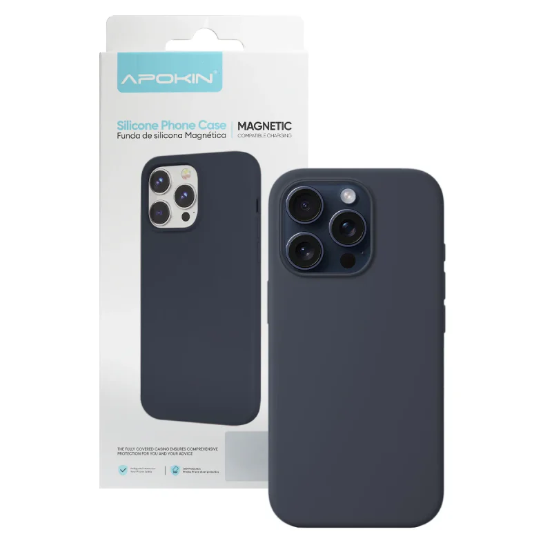 Capa Apokin para iPhone 15 Pro Silicone Líquido com MagSafe Azul Marinho - Imagem 3