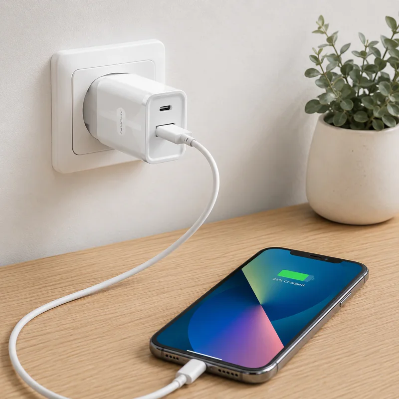 Carregador de Parede Apokin USB-A e USB-C PD 20 W com Cabo USB-C Branco - Imagem 3