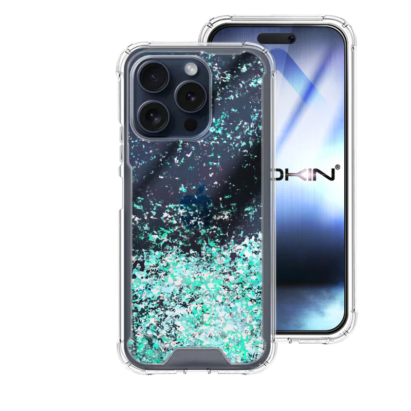 Capa Apokin para iPhone 15 Pro Max Gel Transparente com Purpurina Lilás - Imagem 4
