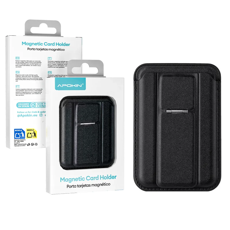 Porta-cartões Apokin MagSafe em Pele Sintética com Suporte Preto