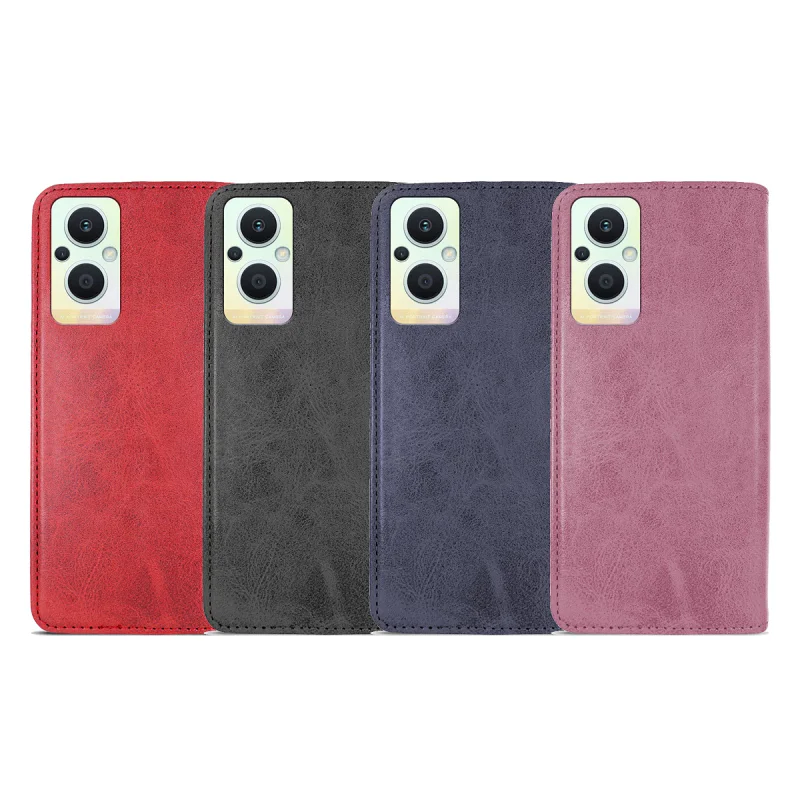 Capa com Tampa Apokin para Oppo Reno 8 Lite em Pele Sintética com Porta-cartões Vermelho