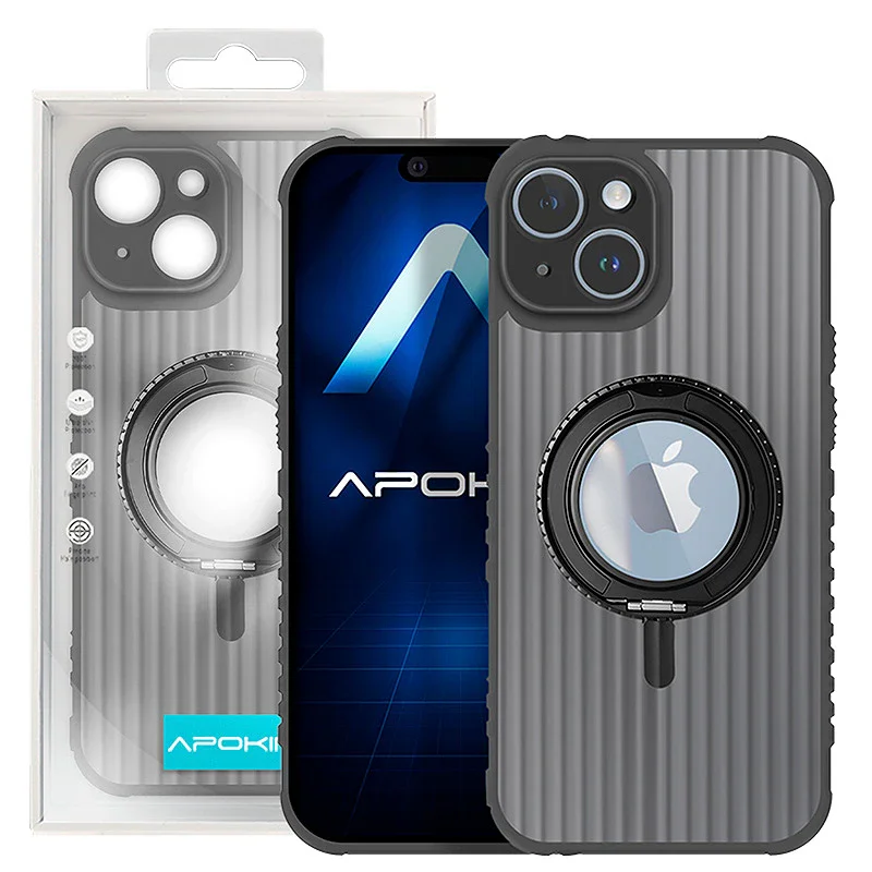 Capa Apokin para Apple iPhone 14 e iPhone 13 Metalizada com Anel e Suporte - Imagem 1