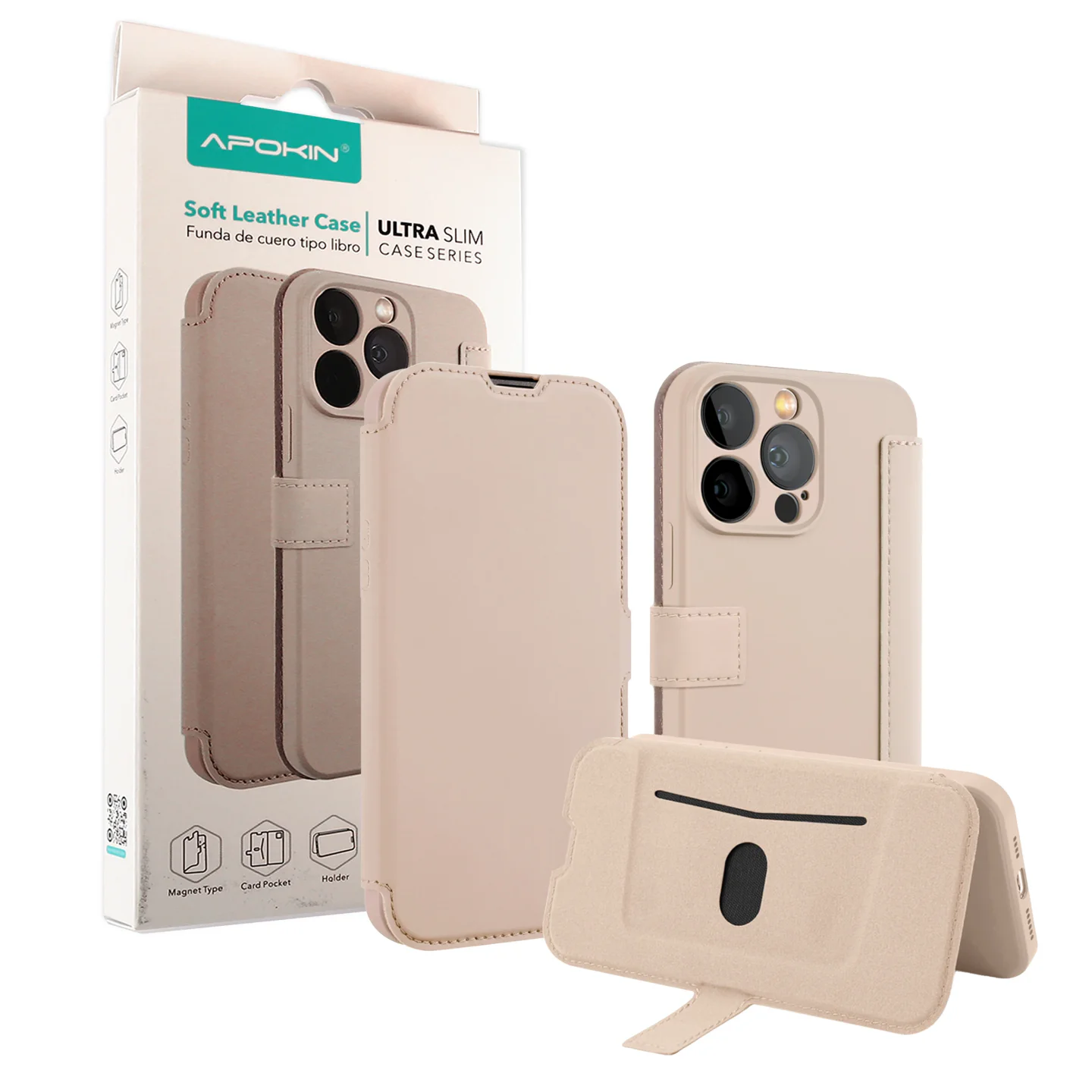 Capa Tipo Livro Apokin para iPhone 15, Couro Macio Ultra Slim - Imagem 3