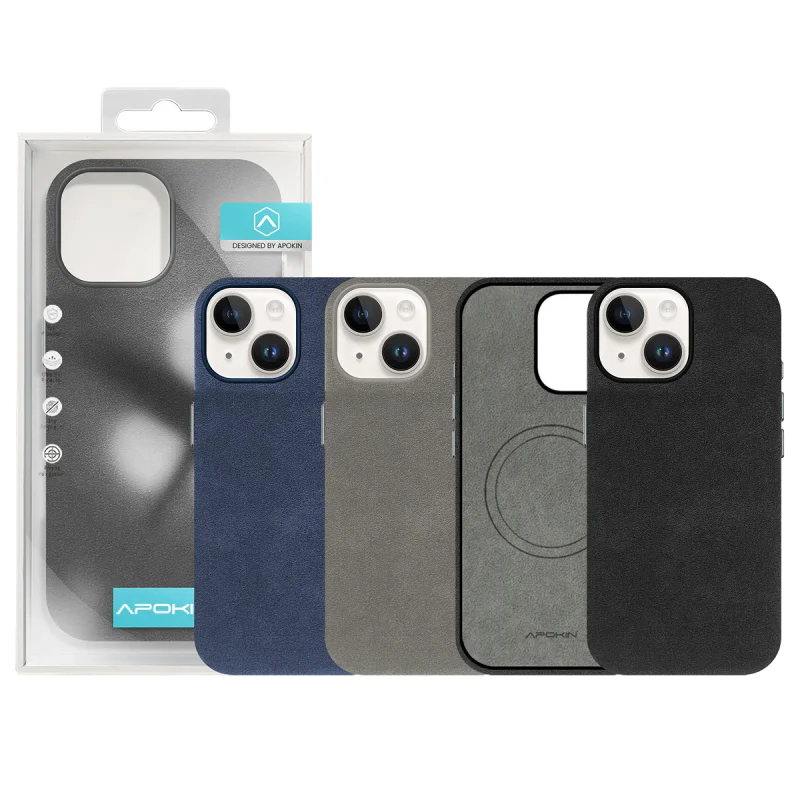 Capa Apokin Efeito Pele Alcântara para iPhone 13 e 14 Azul