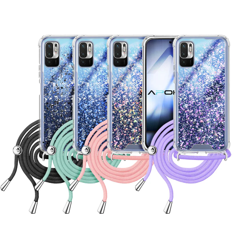 Capa em Gel Apokin Transparente com Cordão para Xiaomi Redmi Note 10 5G Rosa