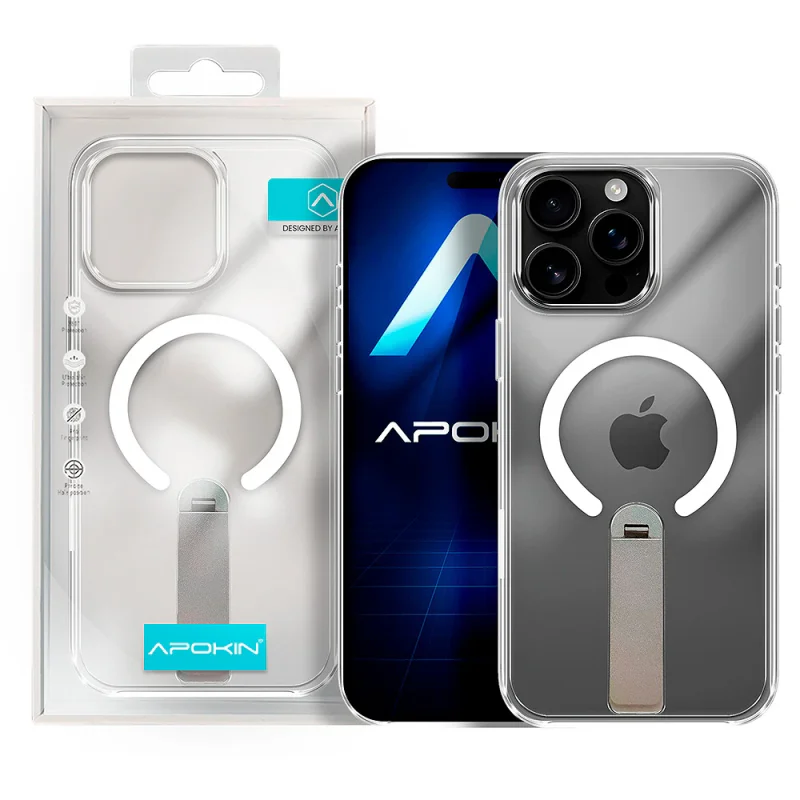 Capa Apokin Puro para iPhone 16 Pro Max com Suporte e MagSafe Transparente