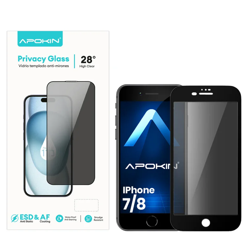 Película de Vidro Temperado Apokin de Privacidade para iPhone 7 / 8 5D Curvo Preto