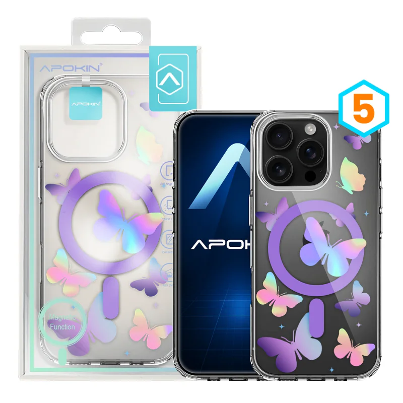 Capa Apokin para iPhone 16 Pro Max Iridescente Metálica com MagSafe e Desenhos Variedade de cores - Imagem 6