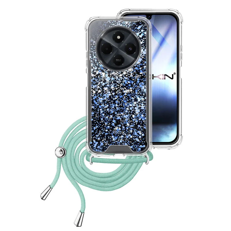 Capa de Gel Apokin Transparente com Cordão para Xiaomi Redmi 14C Azul Turquesa - Imagem 4