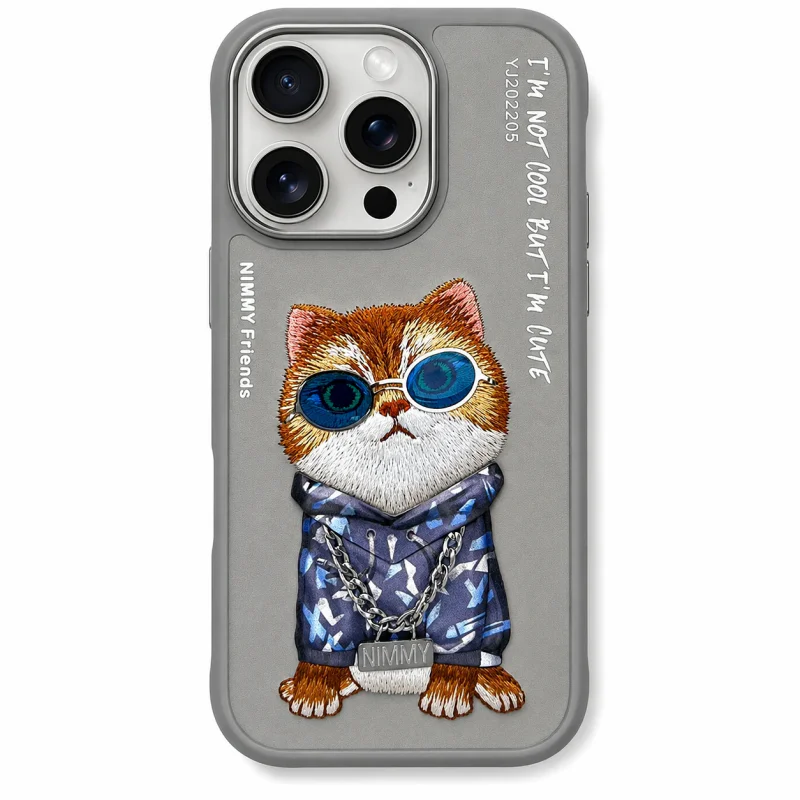 Capa Nimmy Apokin para Apple iPhone 17 Pro / 18 Pro Bordada Gato com Óculos Cinzento - Imagem 1