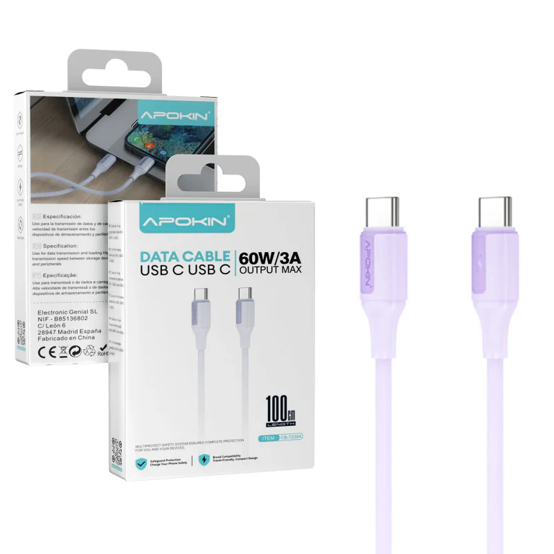 Cabo Apokin USB-C para USB-C 60 W 3 A 1 m Lilás