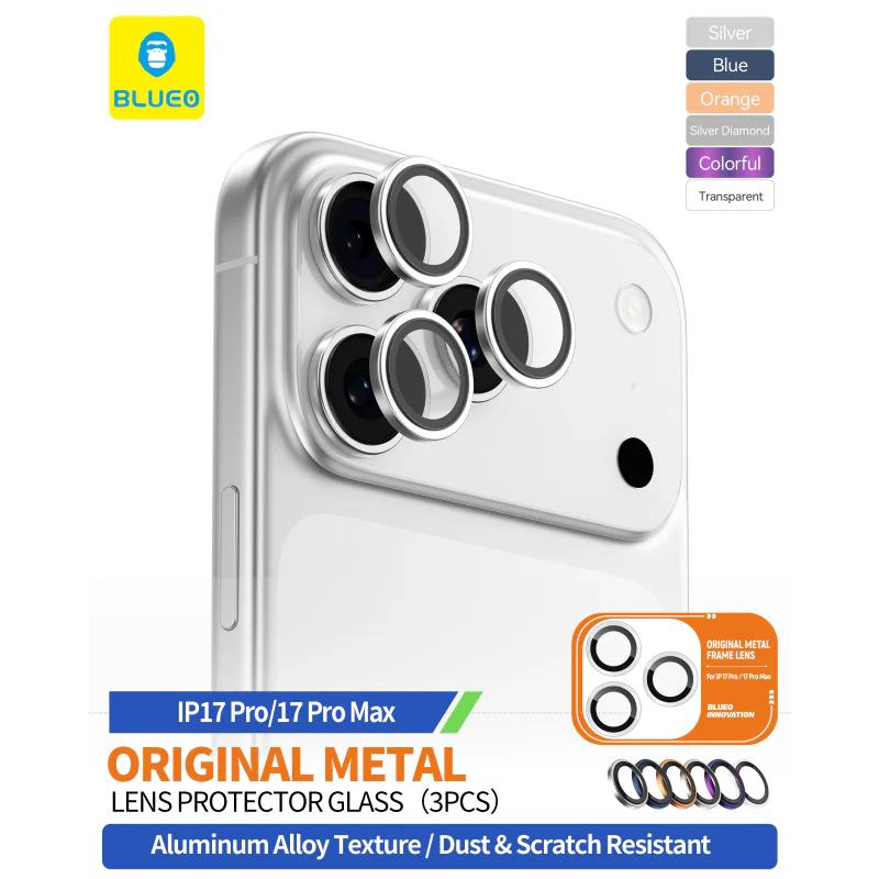 Protetor de Lente Apokin para iPhone 17 Pro e iPhone 17 Pro Max com Aro Metálico Prata - Imagem 2