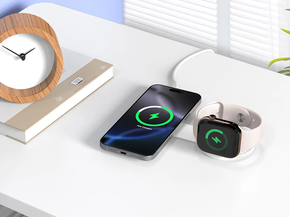 Carregador Sem Fios Magnético Conceptronic GORGON04W 2 em 1 Qi2 25 W Dobrável para iPhone e Apple Watch Branco - Imagem 5