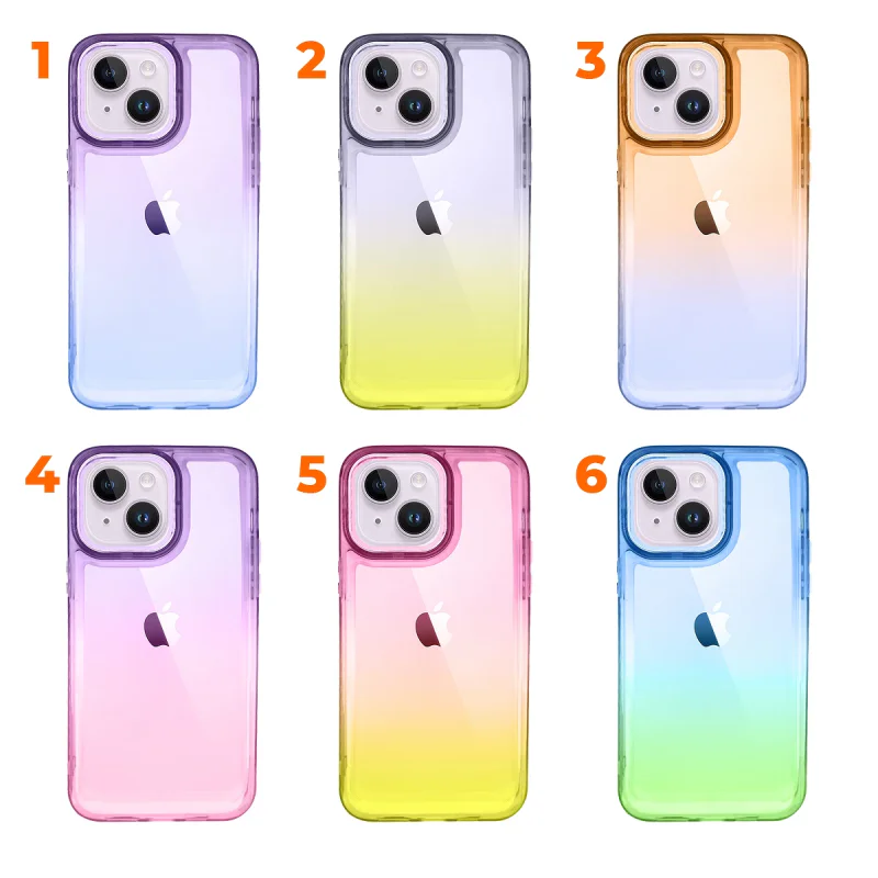 Capa Transparente Degradê com Contorno Colorido para iPhone 14 Azul e Verde 3