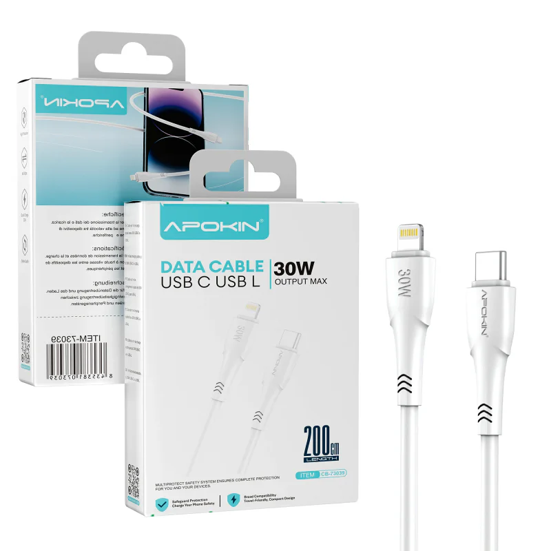 Cabo Apokin USB-C para Lightning 27 W 2 m Branco