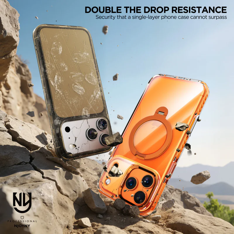 Capa Njoyny Phantom Armor com Suporte para iPhone 17 Pro Várias Cores Laranja - Imagem 5