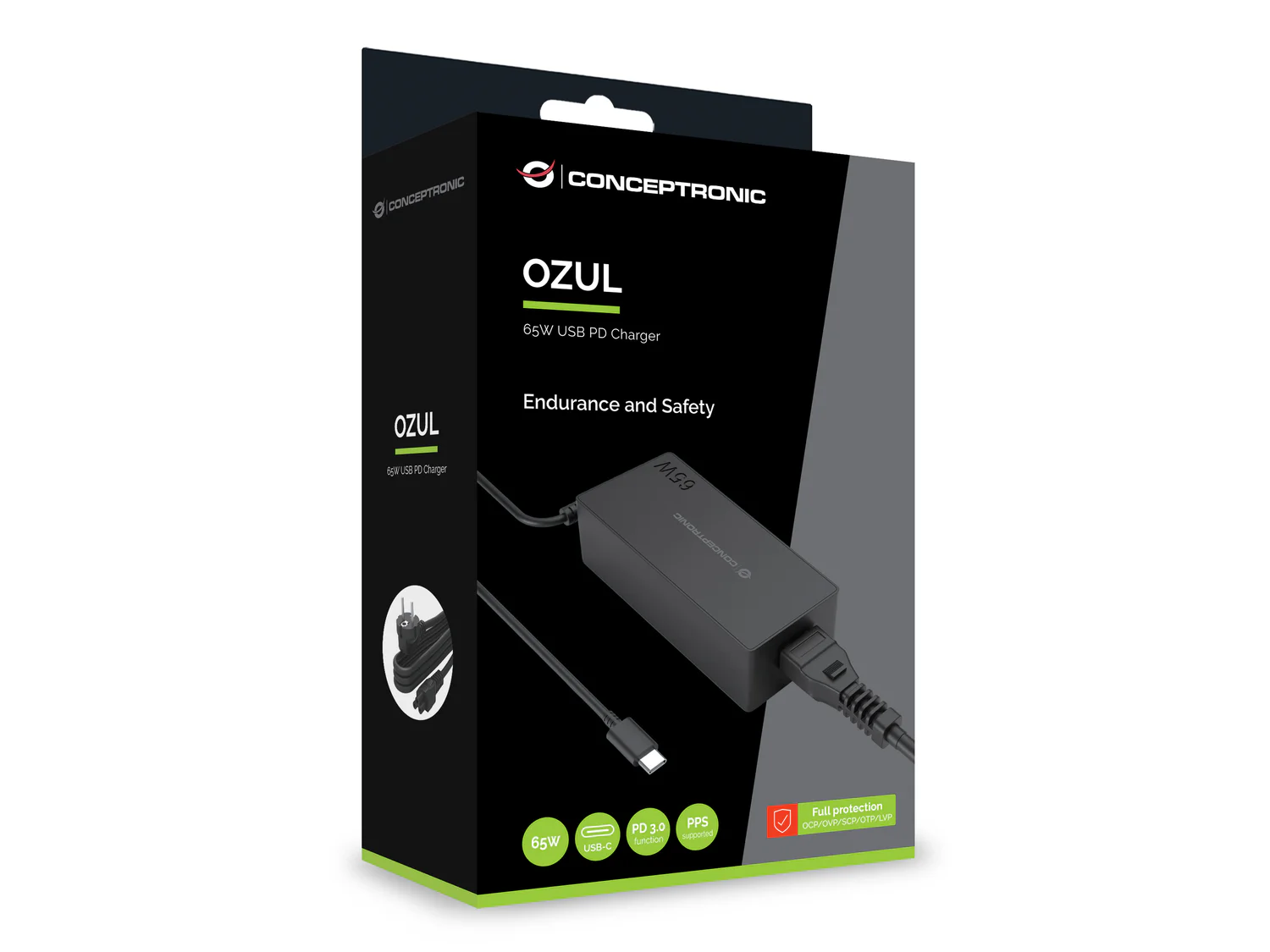 Carregador USB-C Conceptronic OZUL09BE 65W USB Power Delivery 3.0 PPS com Cabo USB-C Integrado Preto - Imagem 5