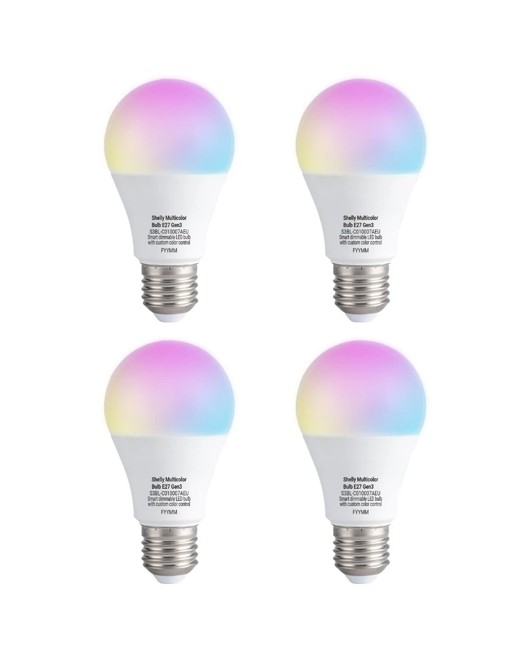 Lâmpada Inteligente Shelly Multicolor Bulb E27 Gen3 Wi-Fi e Bluetooth RGBW 8,5 W 806 lm Pack 4 Unidades - Imagem 1