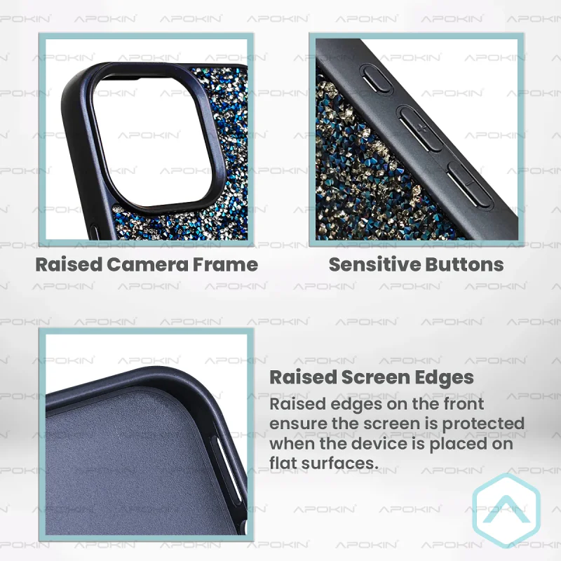 Capa Apokin para iPhone 16 Silicone com Cristais Azul - Imagem 5