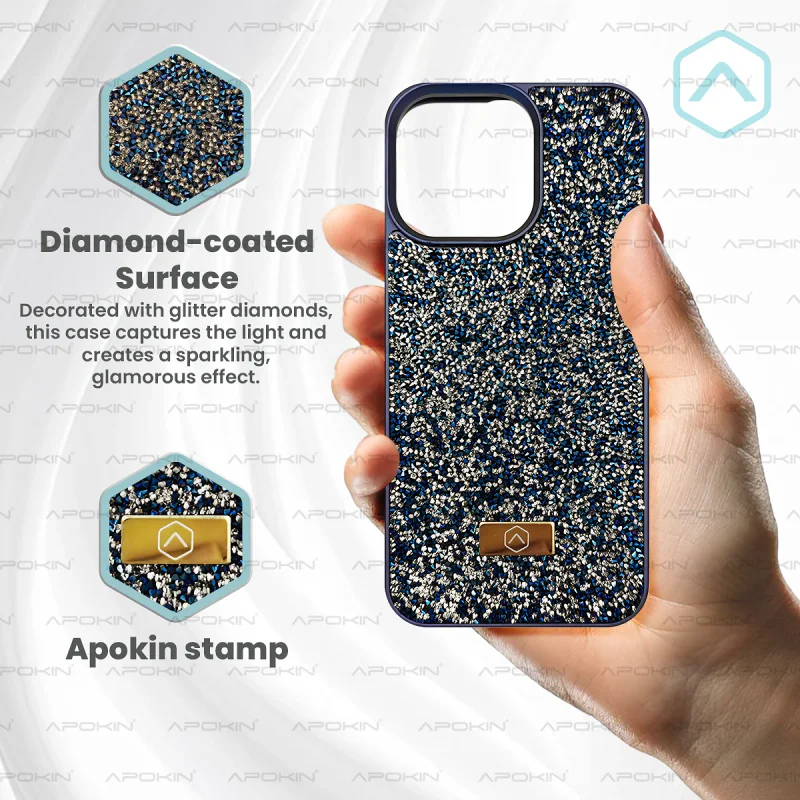 Capa Apokin para iPhone 16 Silicone com Cristais Azul - Imagem 3