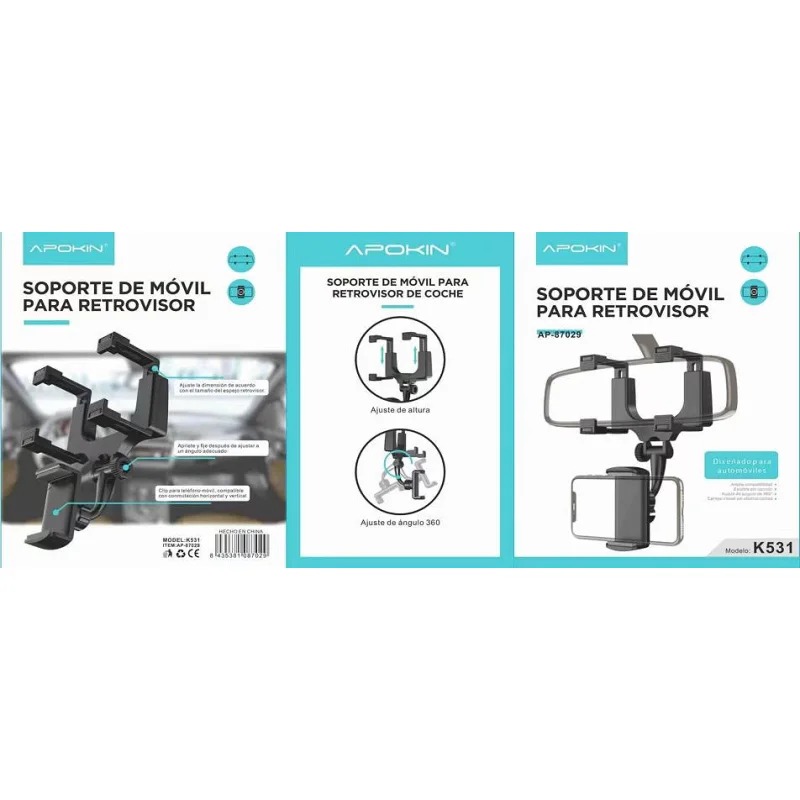 Suporte Auto Apokin K531 para Espelho Retrovisor Preto - Imagem 2