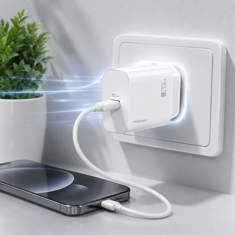 Carregador de Parede Apokin USB-C Power Delivery 20 W 3.0 A sem Cabo Branco - Imagem 3