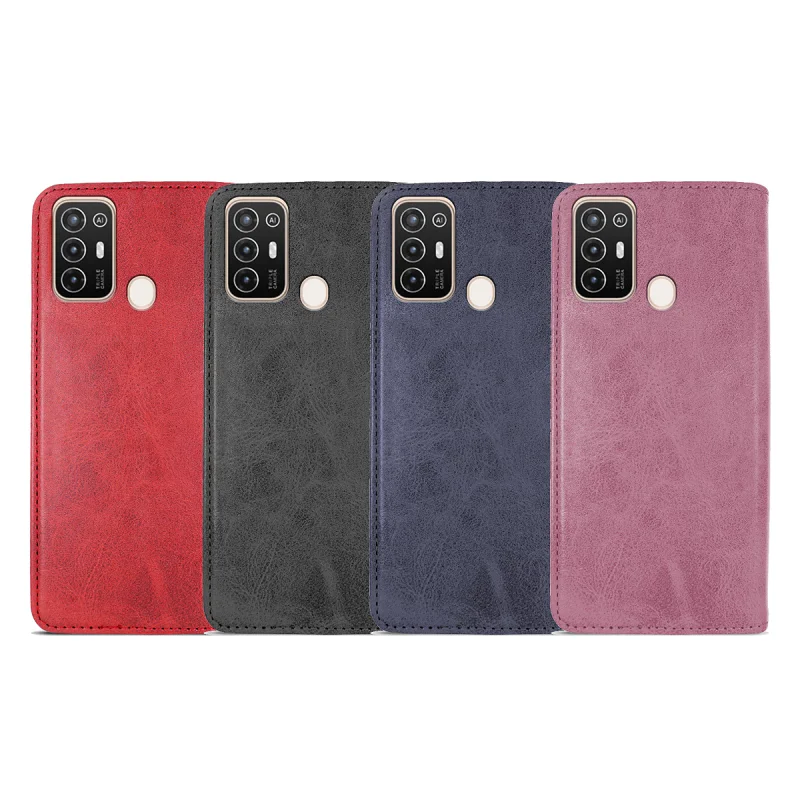 Capa com Tampa Apokin para ZTE Blade A52 em Efeito Pele com Porta-cartões Variedade de cores