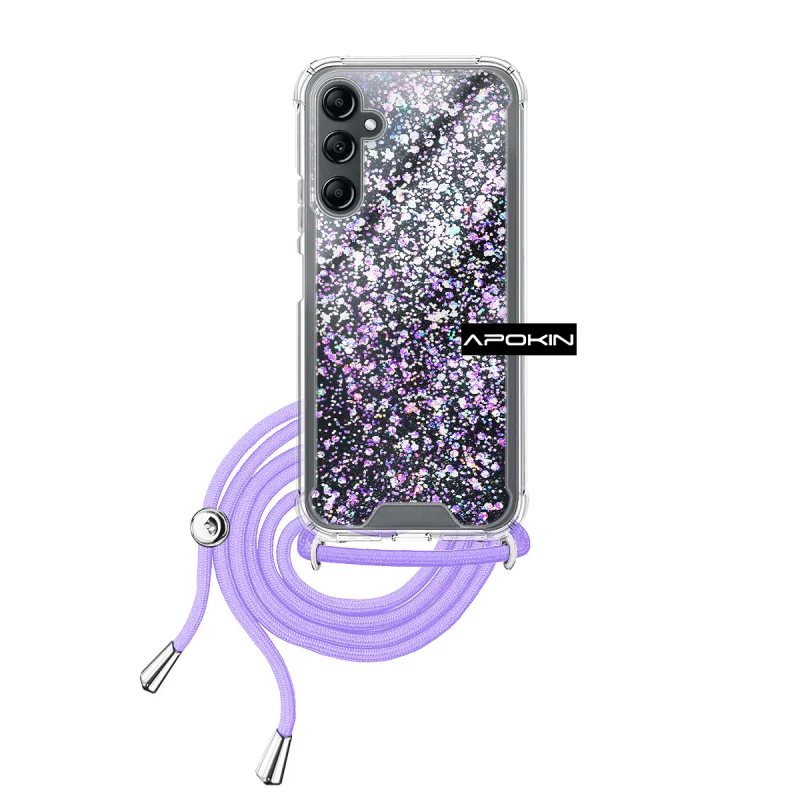 Capa Apokin para Samsung Galaxy A14 5G em Gel Transparente com Cordão Lilás - Imagem 2