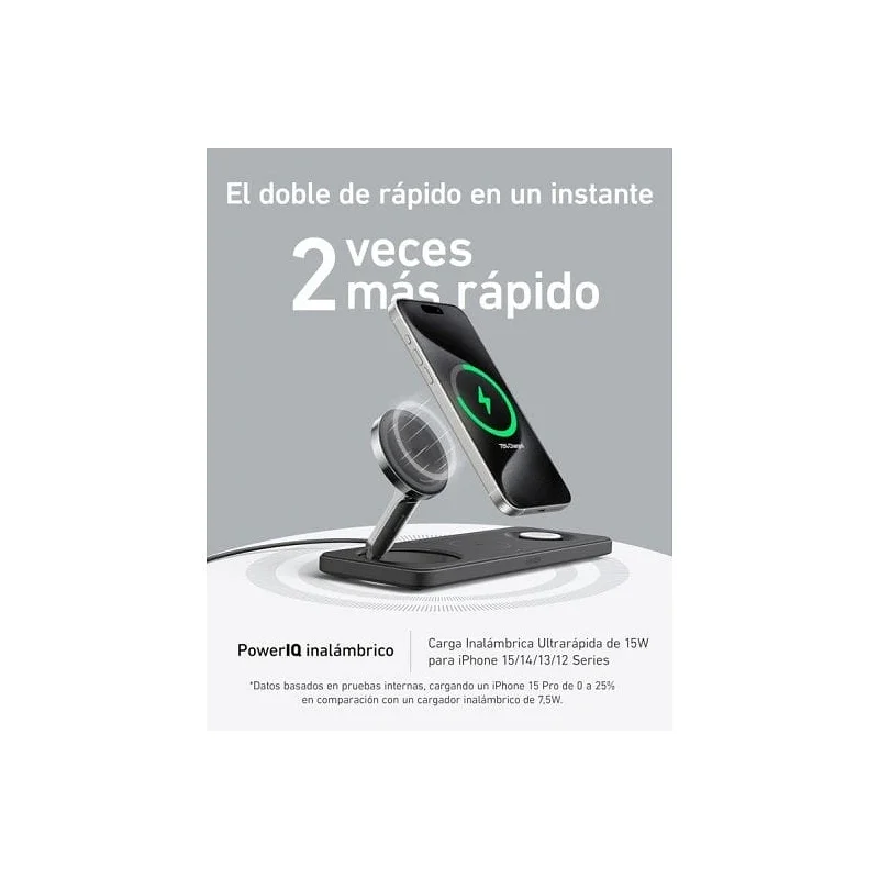 Base de Carregamento Sem Fios 3 em 1 Apokin Anker MagGo Qi2 15 W Preto - Imagem 6