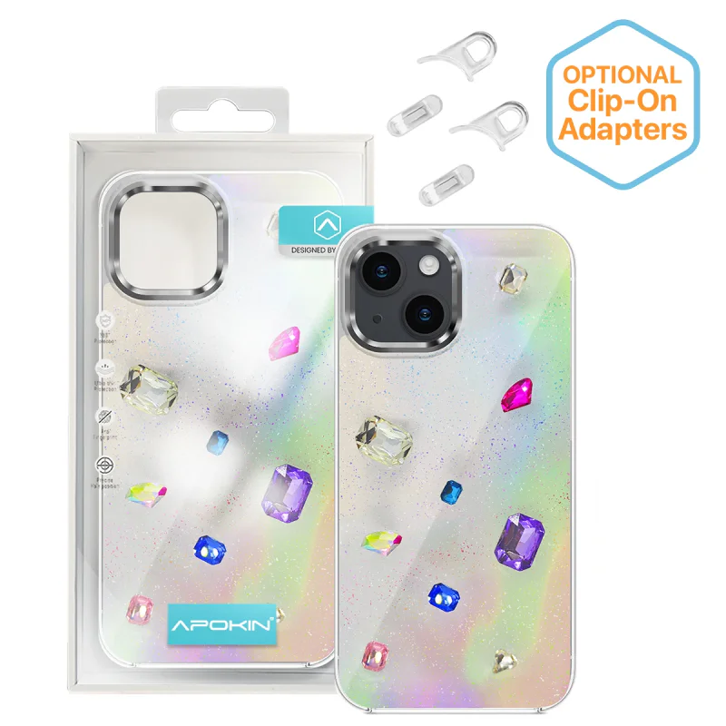 Capa Apokin para iPhone 14 e iPhone 13 Acrílica Iridescente com Pedras