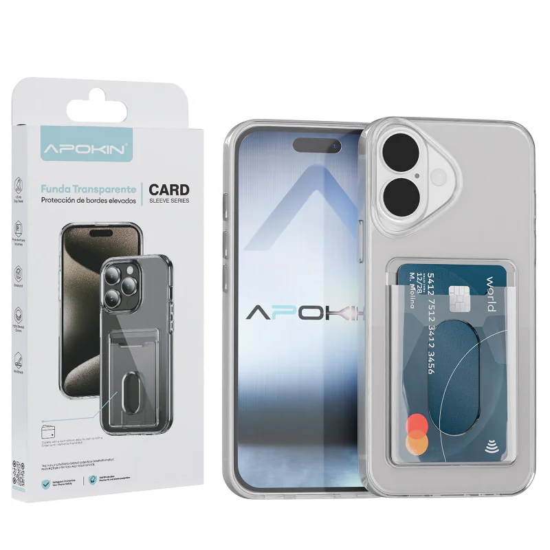 Capa Apokin para iPhone 16 Transparente com Porta-cartões - Imagem 1