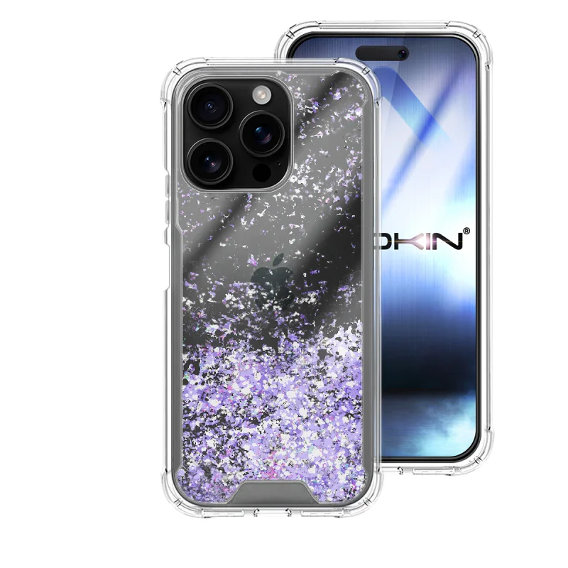 Capa de Gel Apokin iPhone 16 Pro Transparente com Purpurina Azul turquesa - Imagem 2