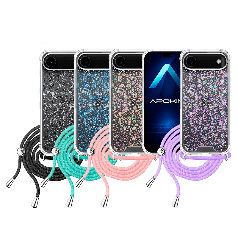 Capa de Gel Apokin para iPhone 17 Air Transparente com Cordão Lilás