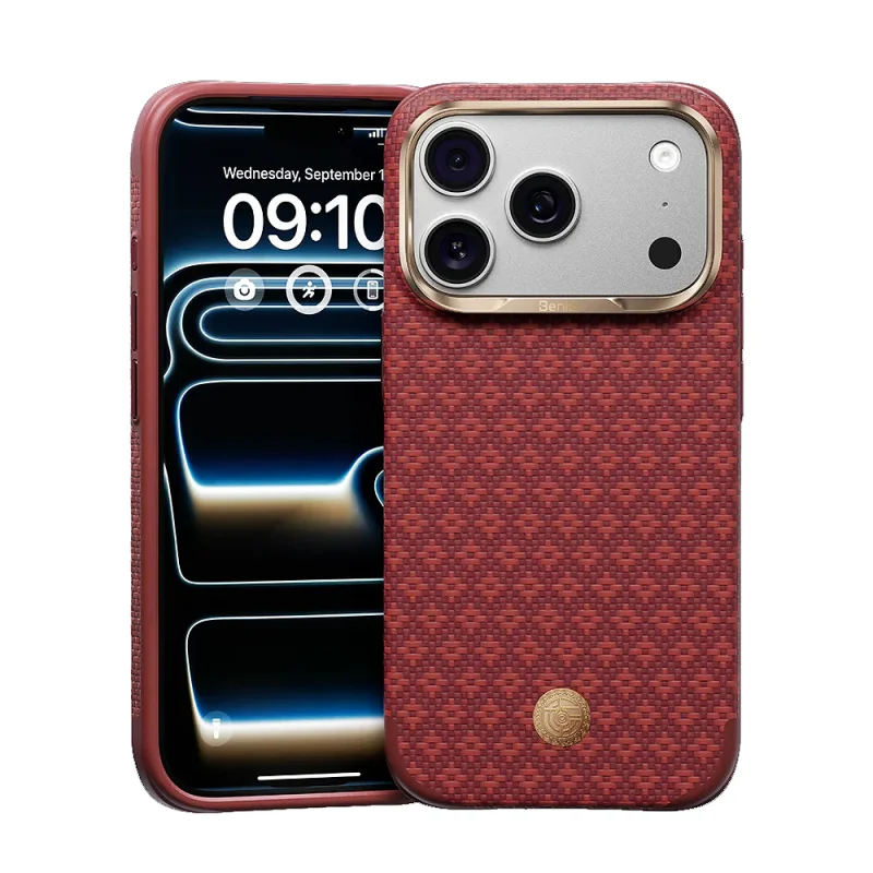 Capa Apokin BENKS ZhenShield X9 Magnética em Kevlar para Apple iPhone 17 Pro Max e 18 Pro Max Granada e dourado - Imagem 1