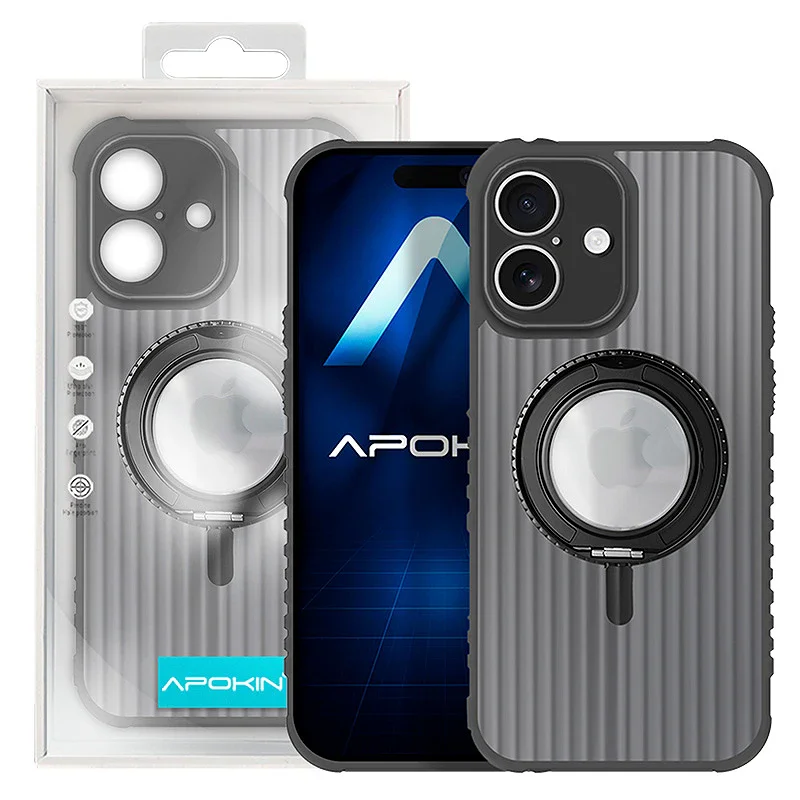 Capa Apokin Metalizada com Anel e Suporte para iPhone 16