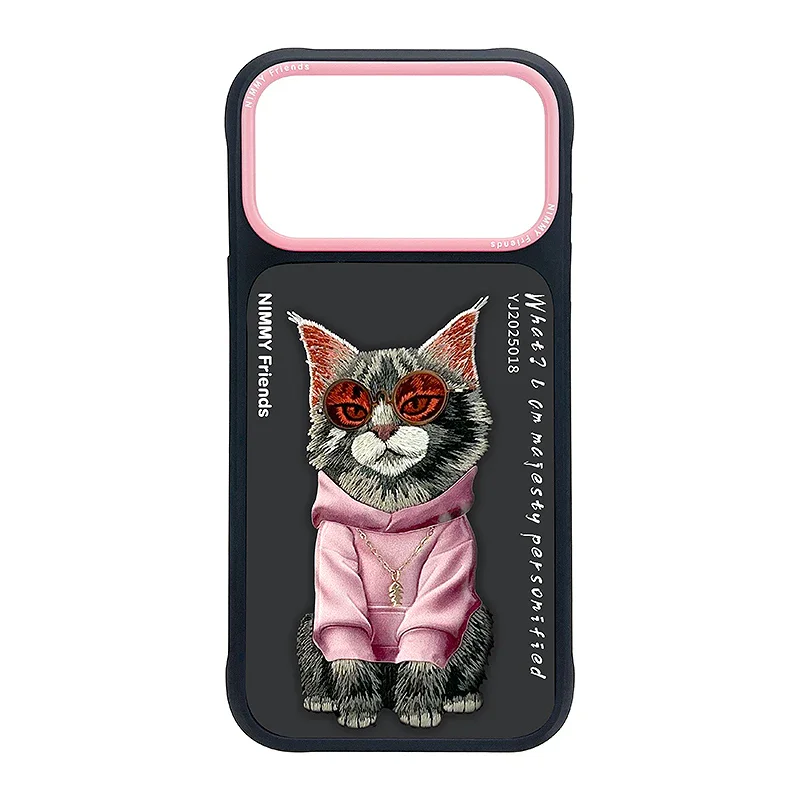 Capa Nimmy Bordada Apokin para iPhone 16 Pro Max com MagSafe Gato Preto