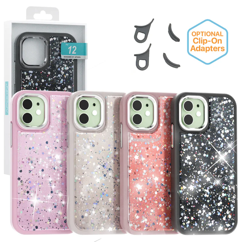 Capa Apokin para iPhone 12 e iPhone 12 Pro com Purpurina Preto - Imagem 1