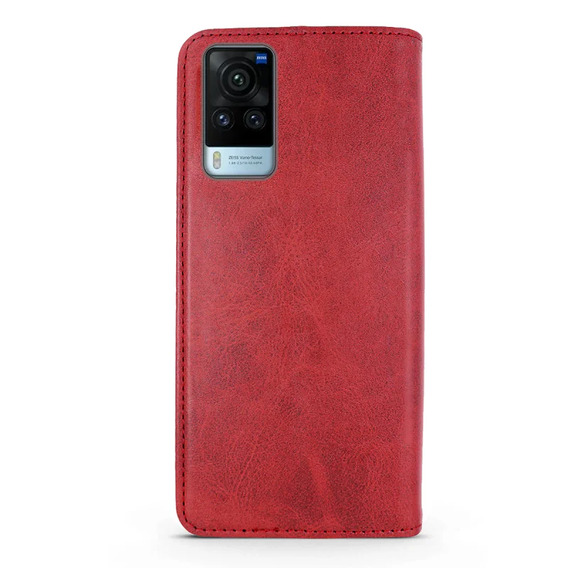Capa Apokin para Vivo X60 Pro com Porta-cartões em Pele Sintética Vermelho - Imagem 5