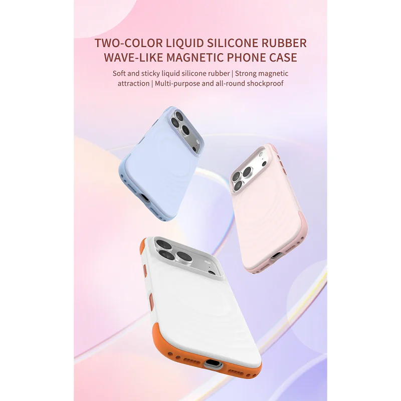 Capa All-Match Apokin para iPhone 17 em Silicone Líquido Bicolor com Padrão Ondulado e MagSafe Branco - Imagem 2