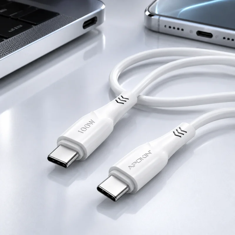 Cabo USB-C para USB-C Apokin 100 W 2 m Branco - Imagem 3