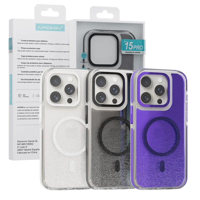Capa Apokin para iPhone 15 Pro Acrílica com Purpurina e MagSafe Lilás - Imagem 5