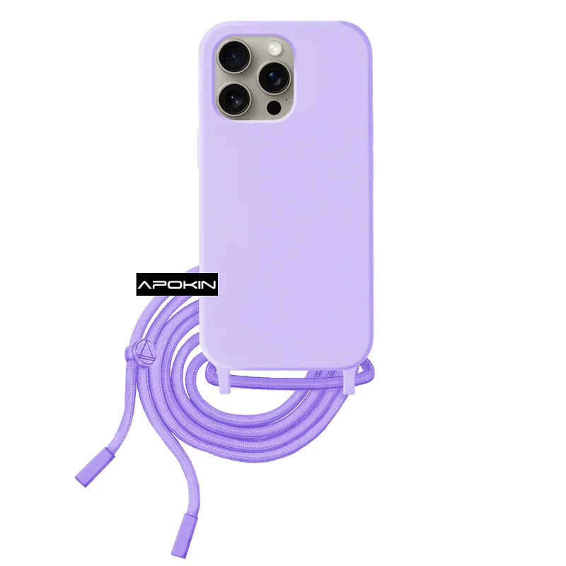 Capa Apokin para iPhone 15 Pro Silicone Macio com Cordão Rosa - Imagem 4