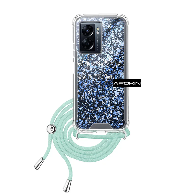 Capa Apokin para Oppo A77 5G em Gel Transparente com Cordão Azul Turquesa - Imagem 4